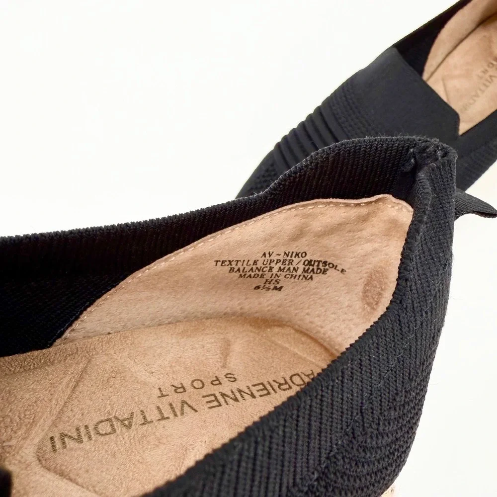 Adrienne Vittadini Knit Espadrille Slip On Flats Black Women's 6.5 Travel